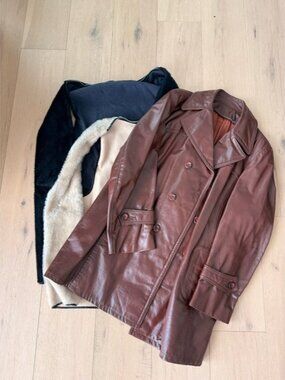 Vintage Brown Leather Jacket w/ Removable Zip In Liners Size 42 - Classic Trench